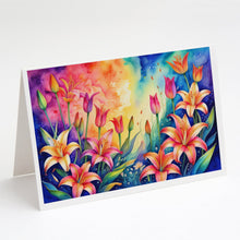 Load image into Gallery viewer, Lilies in Color Greeting Cards -  Blank Note Cards – 8-Pack of Artist-Designed Cards with Envelopes