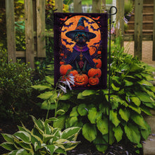 Load image into Gallery viewer, Affenpinscher Witchy Halloween Garden Flag – Witch Dog with Pumpkins, Bats &amp; Jack-o'-Lanterns