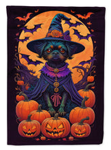 Load image into Gallery viewer, Affenpinscher Witchy Halloween Garden Flag – Witch Dog with Pumpkins, Bats &amp; Jack-o'-Lanterns