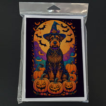 Load image into Gallery viewer, Airedale Terrier Witchy Halloween Greeting Cards -  Blank Note Cards – 8-Pack of Artist-Designed Cards with Envelopes