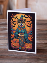 Load image into Gallery viewer, Akita Witchy Halloween Greeting Cards -  Blank Note Cards – 8-Pack of Artist-Designed Cards with Envelopes