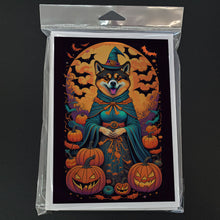 Load image into Gallery viewer, Akita Witchy Halloween Greeting Cards -  Blank Note Cards – 8-Pack of Artist-Designed Cards with Envelopes