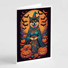 Load image into Gallery viewer, Akita Witchy Halloween Greeting Cards -  Blank Note Cards – 8-Pack of Artist-Designed Cards with Envelopes