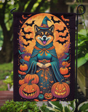 Load image into Gallery viewer, Akita Witchy Halloween Garden Flag – Witch Dog with Pumpkins, Bats &amp; Jack-o'-Lanterns