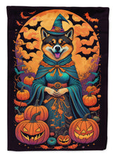 Load image into Gallery viewer, Akita Witchy Halloween Garden Flag – Witch Dog with Pumpkins, Bats &amp; Jack-o'-Lanterns