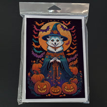 Load image into Gallery viewer, American Eskimo Witchy Halloween Greeting Cards -  Blank Note Cards – 8-Pack of Artist-Designed Cards with Envelopes