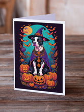 Load image into Gallery viewer, Pit Bull Terrier Witchy Halloween Greeting Cards -  Blank Note Cards – 8-Pack of Artist-Designed Cards with Envelopes