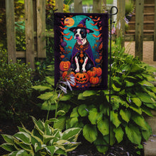 Load image into Gallery viewer, Pit Bull Terrier Witchy Halloween Garden Flag – Witch Dog with Pumpkins, Bats &amp; Jack-o'-Lanterns