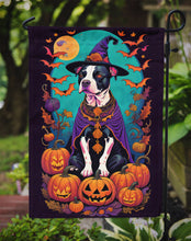 Load image into Gallery viewer, Pit Bull Terrier Witchy Halloween Garden Flag – Witch Dog with Pumpkins, Bats &amp; Jack-o'-Lanterns