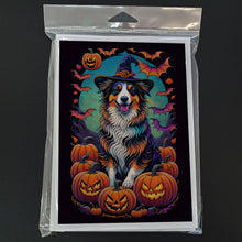 Load image into Gallery viewer, Australian Shepherd Witchy Halloween Greeting Cards -  Blank Note Cards – 8-Pack of Artist-Designed Cards with Envelopes