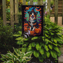 Load image into Gallery viewer, Australian Shepherd Witchy Halloween Garden Flag – Witch Dog with Pumpkins, Bats &amp; Jack-o'-Lanterns