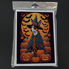 Load image into Gallery viewer, Basenji Witchy Halloween Greeting Cards -  Blank Note Cards – 8-Pack of Artist-Designed Cards with Envelopes