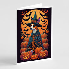 Load image into Gallery viewer, Basenji Witchy Halloween Greeting Cards -  Blank Note Cards – 8-Pack of Artist-Designed Cards with Envelopes