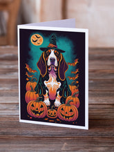 Load image into Gallery viewer, Basset Hound Witchy Halloween Greeting Cards -  Blank Note Cards – 8-Pack of Artist-Designed Cards with Envelopes