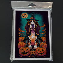 Load image into Gallery viewer, Basset Hound Witchy Halloween Greeting Cards -  Blank Note Cards – 8-Pack of Artist-Designed Cards with Envelopes
