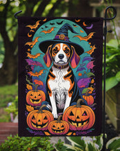 Load image into Gallery viewer, Beagle Witchy Halloween Garden Flag – Witch Dog with Pumpkins, Bats &amp; Jack-o'-Lanterns