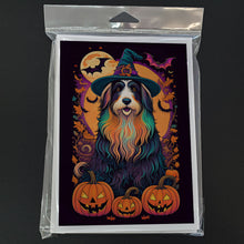 Load image into Gallery viewer, Bearded Collie Witchy Halloween Greeting Cards -  Blank Note Cards – 8-Pack of Artist-Designed Cards with Envelopes