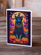 Load image into Gallery viewer, Belgian Sheepdog Witchy Halloween Greeting Cards -  Blank Note Cards – 8-Pack of Artist-Designed Cards with Envelopes