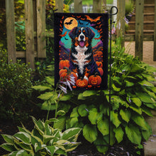 Load image into Gallery viewer, Bernese Mountain Dog Witchy Halloween Garden Flag – Witch Dog with Pumpkins, Bats &amp; Jack-o'-Lanterns
