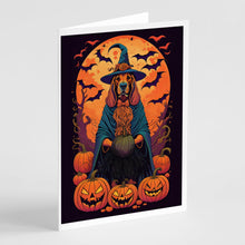 Load image into Gallery viewer, Bloodhound Witchy Halloween Greeting Cards -  Blank Note Cards – 8-Pack of Artist-Designed Cards with Envelopes