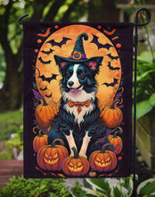 Load image into Gallery viewer, Border Collie Witchy Halloween Garden Flag – Witch Dog with Pumpkins, Bats &amp; Jack-o'-Lanterns