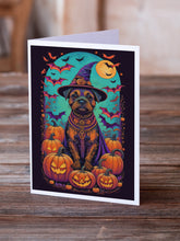 Load image into Gallery viewer, Border Terrier Witchy Halloween Greeting Cards -  Blank Note Cards – 8-Pack of Artist-Designed Cards with Envelopes