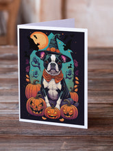 Load image into Gallery viewer, Boston Terrier Witchy Halloween Greeting Cards -  Blank Note Cards – 8-Pack of Artist-Designed Cards with Envelopes