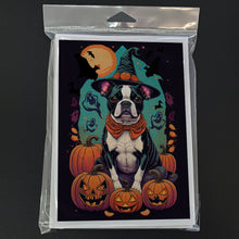 Load image into Gallery viewer, Boston Terrier Witchy Halloween Greeting Cards -  Blank Note Cards – 8-Pack of Artist-Designed Cards with Envelopes