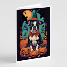 Load image into Gallery viewer, Boston Terrier Witchy Halloween Greeting Cards -  Blank Note Cards – 8-Pack of Artist-Designed Cards with Envelopes