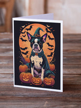 Load image into Gallery viewer, Boston Terrier Witchy Halloween Greeting Cards -  Blank Note Cards – 8-Pack of Artist-Designed Cards with Envelopes