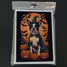 Load image into Gallery viewer, Boston Terrier Witchy Halloween Greeting Cards -  Blank Note Cards – 8-Pack of Artist-Designed Cards with Envelopes
