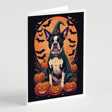 Load image into Gallery viewer, Boston Terrier Witchy Halloween Greeting Cards -  Blank Note Cards – 8-Pack of Artist-Designed Cards with Envelopes