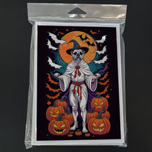 Load image into Gallery viewer, White Boxer Witchy Halloween Greeting Cards -  Blank Note Cards – 8-Pack of Artist-Designed Cards with Envelopes