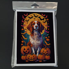 Load image into Gallery viewer, Brittany Spaniel Witchy Halloween Greeting Cards -  Blank Note Cards – 8-Pack of Artist-Designed Cards with Envelopes