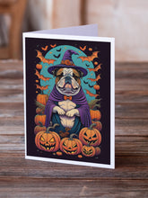 Load image into Gallery viewer, English Bulldog Witchy Halloween Greeting Cards -  Blank Note Cards – 8-Pack of Artist-Designed Cards with Envelopes