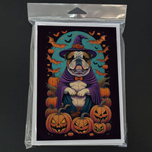 Load image into Gallery viewer, English Bulldog Witchy Halloween Greeting Cards -  Blank Note Cards – 8-Pack of Artist-Designed Cards with Envelopes