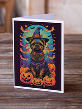 Load image into Gallery viewer, Cairn Terrier Witchy Halloween Greeting Cards -  Blank Note Cards – 8-Pack of Artist-Designed Cards with Envelopes