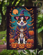 Load image into Gallery viewer, Corgi Witchy Halloween Garden Flag – Witch Dog with Pumpkins, Bats &amp; Jack-o'-Lanterns