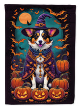 Load image into Gallery viewer, Corgi Witchy Halloween Garden Flag – Witch Dog with Pumpkins, Bats &amp; Jack-o'-Lanterns