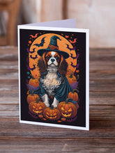 Load image into Gallery viewer, Cavalier Spaniel Witchy Halloween Greeting Cards -  Blank Note Cards – 8-Pack of Artist-Designed Cards with Envelopes