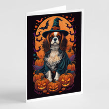 Load image into Gallery viewer, Cavalier Spaniel Witchy Halloween Greeting Cards -  Blank Note Cards – 8-Pack of Artist-Designed Cards with Envelopes
