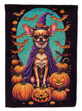 Load image into Gallery viewer, Chihuahua Witchy Halloween Garden Flag – Witch Dog with Pumpkins, Bats &amp; Jack-o'-Lanterns