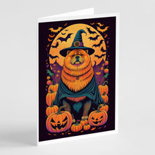 Load image into Gallery viewer, Chow Chow Witchy Halloween Greeting Cards -  Blank Note Cards – 8-Pack of Artist-Designed Cards with Envelopes