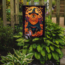 Load image into Gallery viewer, Chow Chow Witchy Halloween Garden Flag – Witch Dog with Pumpkins, Bats &amp; Jack-o'-Lanterns