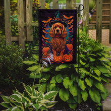 Load image into Gallery viewer, Cocker Spaniel Witchy Halloween Garden Flag – Witch Dog with Pumpkins, Bats &amp; Jack-o'-Lanterns