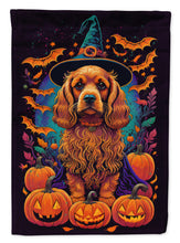 Load image into Gallery viewer, Cocker Spaniel Witchy Halloween Garden Flag – Witch Dog with Pumpkins, Bats &amp; Jack-o'-Lanterns