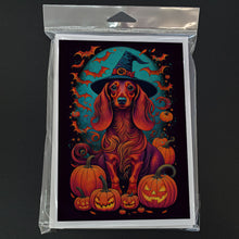 Load image into Gallery viewer, Longhair Dachshund Witchy Halloween Greeting Cards -  Blank Note Cards – 8-Pack of Artist-Designed Cards with Envelopes