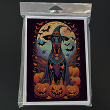 Load image into Gallery viewer, Doberman Pinscher Witchy Halloween Greeting Cards -  Blank Note Cards – 8-Pack of Artist-Designed Cards with Envelopes