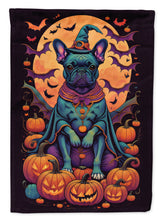 Load image into Gallery viewer, Black French Bulldog Witchy Halloween Garden Flag – Witch Dog with Pumpkins, Bats &amp; Jack-o'-Lanterns