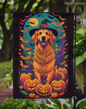 Load image into Gallery viewer, Golden Retriever Witchy Halloween Garden Flag – Witch Dog with Pumpkins, Bats &amp; Jack-o'-Lanterns